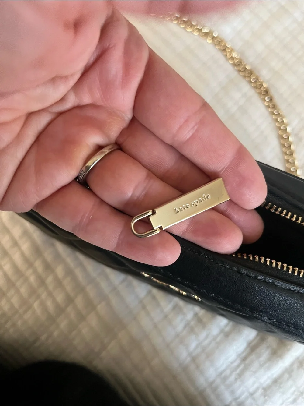 kate spade Quilted Black Crossbody with Gold Chain Strap